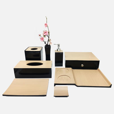 Luxury Black with wood like resin Bathroom Accessories Set for Five Star Hotel