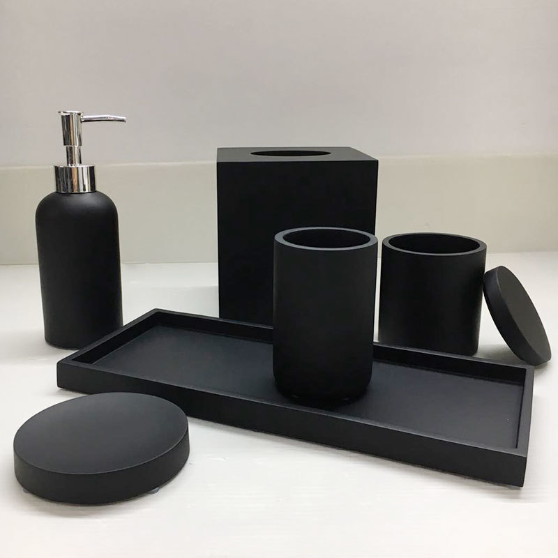 Elegant Matte Black Resin Bathroom Accessories Set Xuying