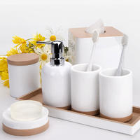 Luxury White with imitate wood 100% resin Bathroom Accessories Set