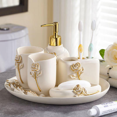 Elegant Hand painted Rose Gold Resin Bathroom accessories set